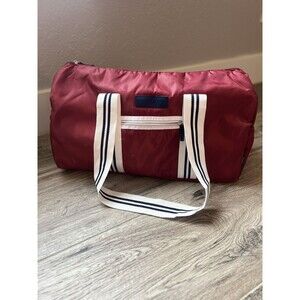 DSW SKECHERS Maroon TRAVEL Gym DUFFEL Bag With White/Blue Straps BAG
